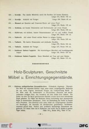 Holz-Skulpturen, Geschnitzte Möbel und Einrichtungsgegenstände (599-688)