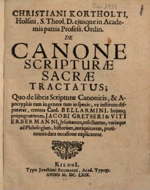 De canone scripturae sacrae tractatus