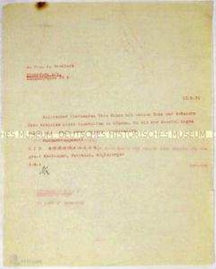 Durchschlag eines Schreibens der Künstlervereinigung "Die Abstrakten" an die Malerin Amalie Seckbach zu Ausstellungsvorhaben - Sachkonvolut