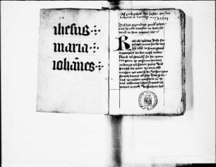 Zierschrift mit Punktrosetten: „Ihesus. Maria. Iohannes“