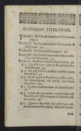 Elenchus titulorum.