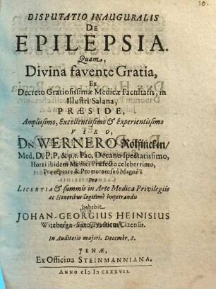 Disputatio Inauguralis De Epilepsia