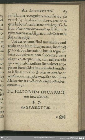 De Filiorum Incapacium successione. §. 7