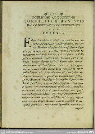 Nobilissimis Ac Doctissimis Commilitonibus Suis Harum Disputationum Defensoribus