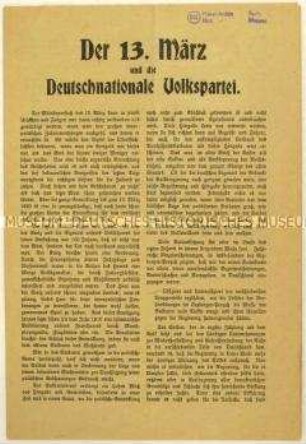 Flugschrift der Deutschnationalen Volkspartei über die Ursachen des Lüttwitz-Kapp-Putsches