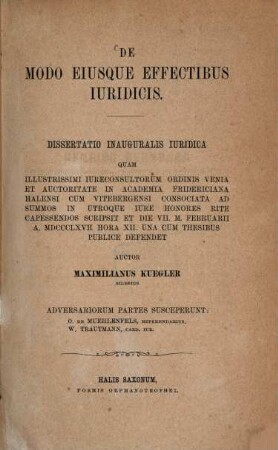 De modo eiusque effectibus iuridicis : dissertatio inauguralis iuridica