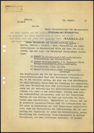 Brief; Martin Schede an Bernhard Rust