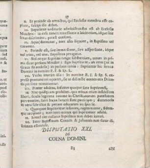 Disputatio XXI. De Coena Domini.