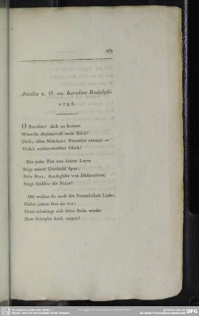 Amalia v. O. an Karoline Rudolphi. 1786
