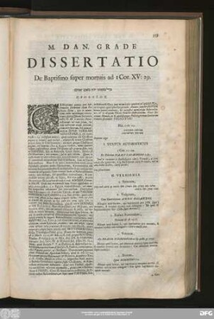 M. Dan. Grade Dissertatio De Baptismo super mortuis ad 1 Cor. XV:29.