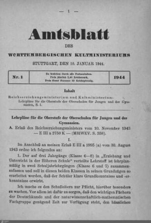 37.1944: Kultministerium, Amtsblatt 1944