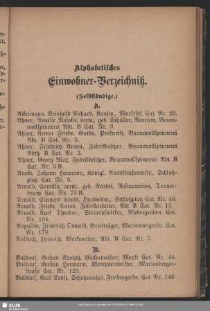 Einwohnerverzeichnis : Alphabetisches Einwohner-Verzeichniß