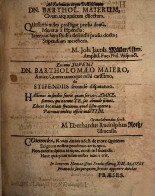 Dissertatio Academica De Stipendio Studiosorum