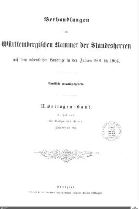 2,26: Landtag Württemberg - Kammer 1, Beilagen 1901-1904, Bd. 2