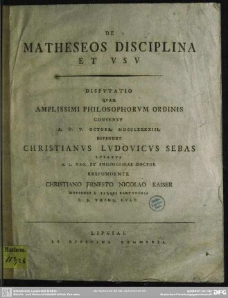 De Matheseos Disciplina Et Usu