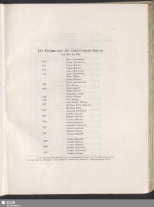 Die Obermeister der Goldschmiede-Innung : von 1497 bis 1584