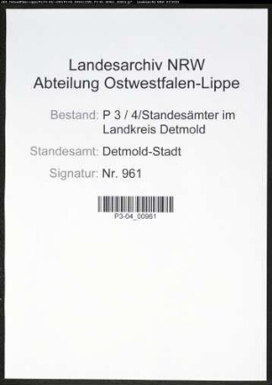 Heiratsregister Standesamt Detmold-Stadt