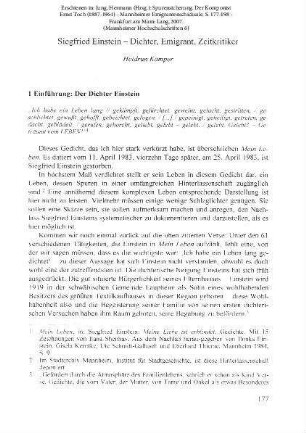 Siegfried Einstein - Dichter, Emigrant, Zeitkritiker