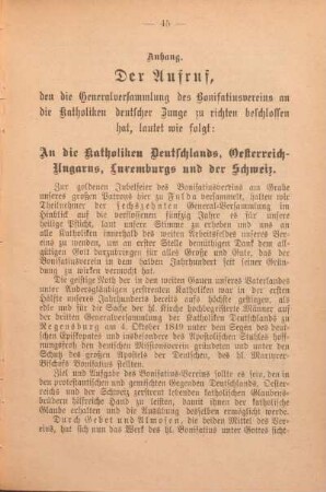 Der Aufruf, den die Generalversammlung des Bonifatiusvereins an die Katholiken deutscher Zunge zu richten beschlossen hat, ...