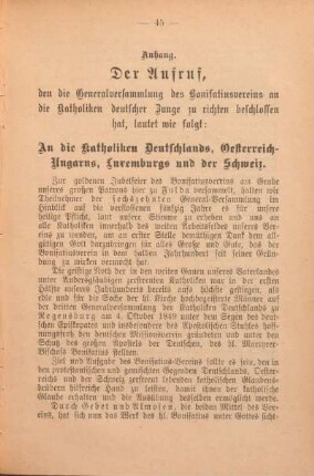 Der Aufruf, den die Generalversammlung des Bonifatiusvereins an die Katholiken deutscher Zunge zu richten beschlossen hat, ...