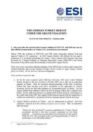 Discussion paper: the German Turkey debate under the grand coalition