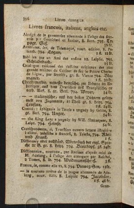 396-398, Livres francois, italiens, anglois etc.