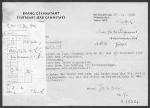 Zazenhausen: Visitationsberichte mit Pfarrbericht 1962