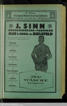 III. Abteilung. Einwohnerverzeichnis : III. Abteilung. Einwohnerverzeichnis der Stadt Aue
