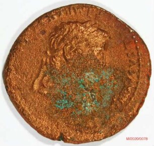Römische Münze, Nominal As, Prägeherr Augustus für Tiberius, Prägeort Lyon, Original