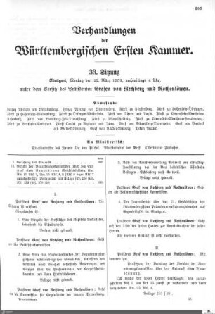 33. Sitzung, Stuttgart, 22.3. 1909