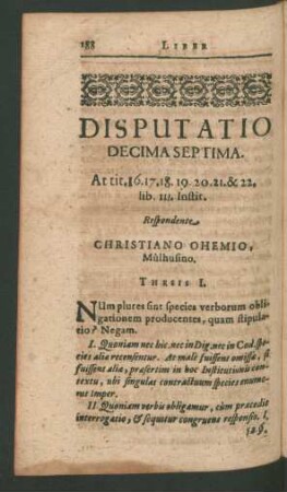 Disputatio Decima Septima. Respondente Christiano Ohemio