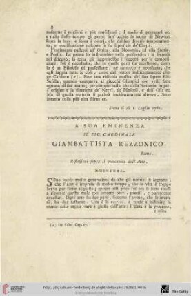 A sua Eminenza il Sig. Cardinale Giambattista Rezzonico