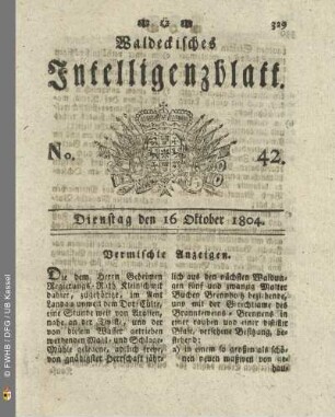 No. 42. Dienstag den 16 Oktober 1804