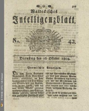 No. 42. Dienstag den 16 Oktober 1804