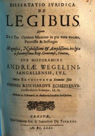Dissertatio Ivridica De Legibvs
