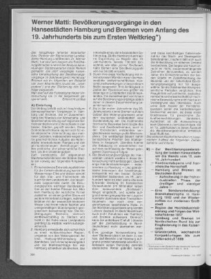 Bevölkerungsvorgänge in den Hansestädten Hamburg und Bremen vom Anfang des 19. Jahrhunderts bis zum Ersten Weltkrieg
