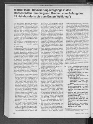 Bevölkerungsvorgänge in den Hansestädten Hamburg und Bremen vom Anfang des 19. Jahrhunderts bis zum Ersten Weltkrieg