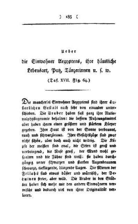 Ueber die Einwohner Aegyptens, ihre häusliche Lebensart, Putz, Tänzerinnen u. s. w. : (Taf. XVII, Fig. 64)