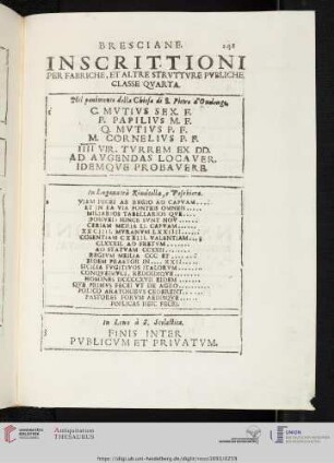 Inscrittioni per Fabriche, et Altre Strutture publiche