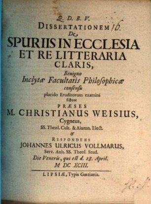 De spuriis in ecclesia et re litteraria claris