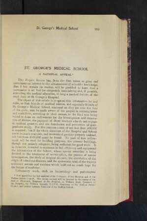 St. Geoge's Medical School. A National Appeal.