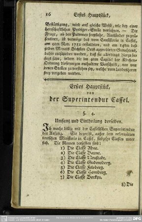 Erstes Hauptstück, von der Superintendur Cassel