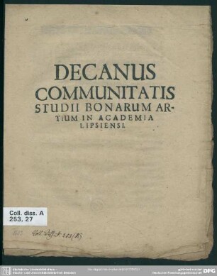 Decanus communitatis studii bonarum artium in academia Lipsiensi