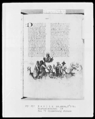 Historienbibel des Alten Testaments — Einsetzung Josuas, Folio 77recto