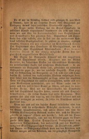 Ueber die politische Stellung der Sozialdemokratie insbesondere mit Bezug auf den Reichstag : ein Vortrag, gehalten in einer öffentlichen Versammlung des demokratischen Arbeitervereins zu Berlin 31. Mai 1869 ; mit einem Vorwort und einem tragikomischen Nachspiel