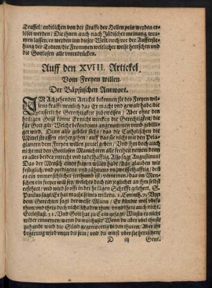 Auff den XVIII. Artickel.