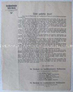 Rundschreiben eines regionalen Deutschnationalen Volksvereins zu Organisationsfragen