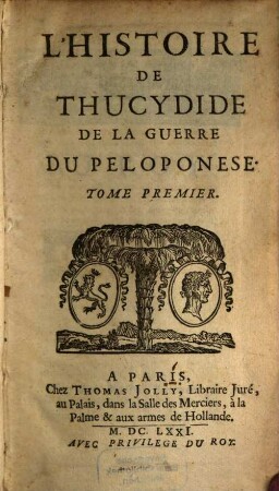 Histoire De Thucydide De La Guerre Du Peloponese, 1