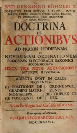 Doctrina de actionibus : ad praxin hodiernam et novissimam ordinationem processus electoralis Saxonici accommodata