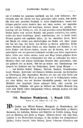 104. Ruppiner Machtspruch. 1. August 1556.